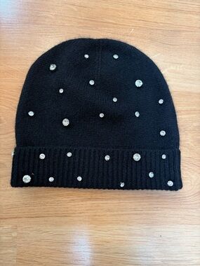 Charter Club Black Cashmere Rhinestone Embellished Beanie Hat